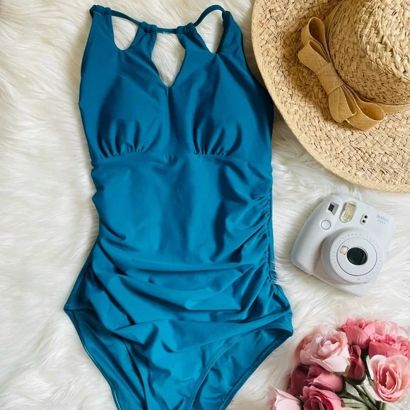 CUPSHE NWT Halter Lace-Up Back One Piece Swimsuit - Picture 7 of 13